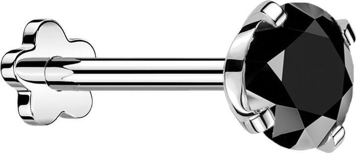 Star Piercing Micro Threadless Labret Blume silber mit Kristall schwarz gefasst (Titan G23, ohne Messing)