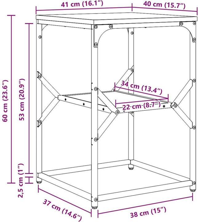 Produktbild VidaXL Beistelltisch Sonoma Eiche 41x40x60 cm aus Holzwerkstoff (41 x 40 x 60 cm)