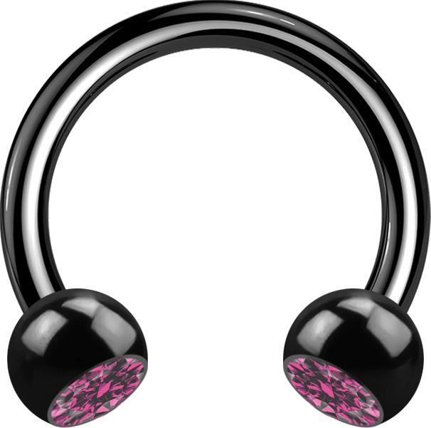 Produktbild Star Piercing Micro Circular Barbell schwarz mit zwei Kugeln Kristall pink (ohne Messing, Chirurgenstahl 316L)
