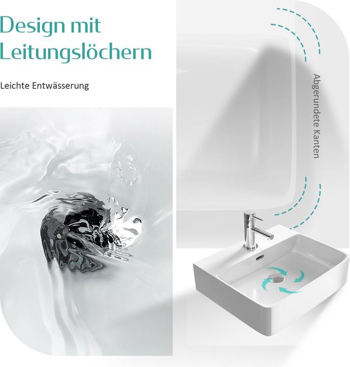 Immagine prodotto Emke Lavabo da appoggio, in ceramica, a parete/da appoggio, bianco lucido, con foro per rubinetto (415 mm, 425 mm)