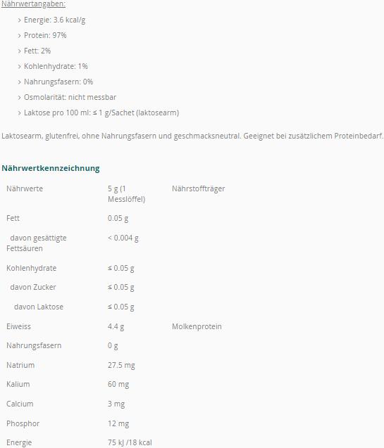 Valeurs nutritives et ingrédients Fresubin Poudre de protéine 40 x 11. (40 pièce(s), Poudre, 460 g)