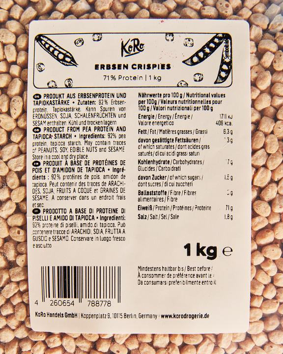 Valori nutrizionali e ingredienti KoRo Prodotto a base di proteine di pisello e amido di tapioca (1 pz., 1000 g)