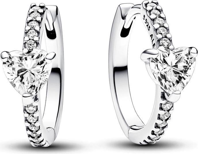 Pandora Heart sterling silver hoop earrings with clear cubic zirconia Ohrringe (Silber 925)