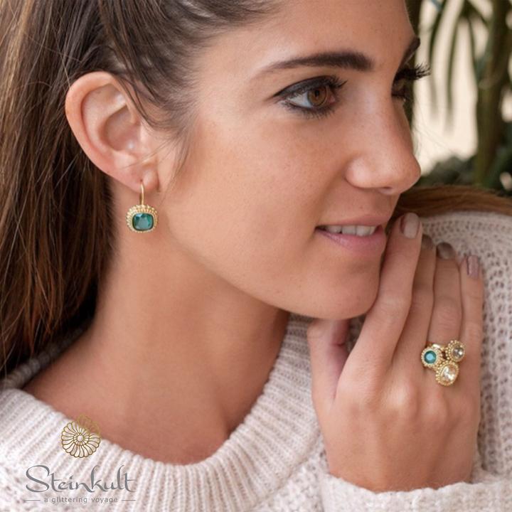 Image du produit Steinkult Boucles d'oreilles "Aisha (Laiton, Plaqué or 18 carats, Pierre de cristal)