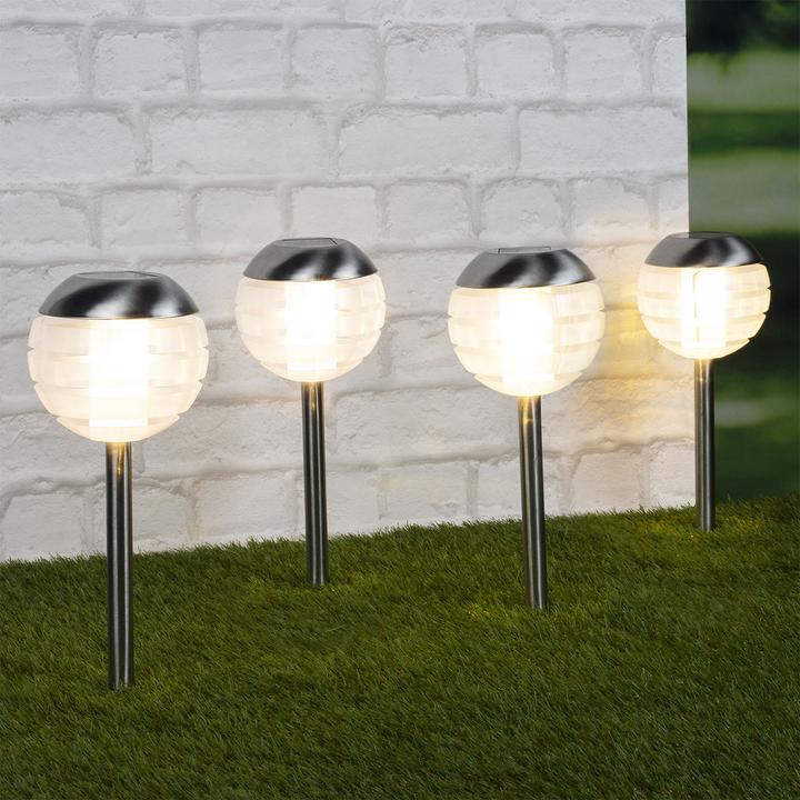 Produktbild HI LED-Kugelleuchte mit Erdspiess, Edelstahl, 4er-Set