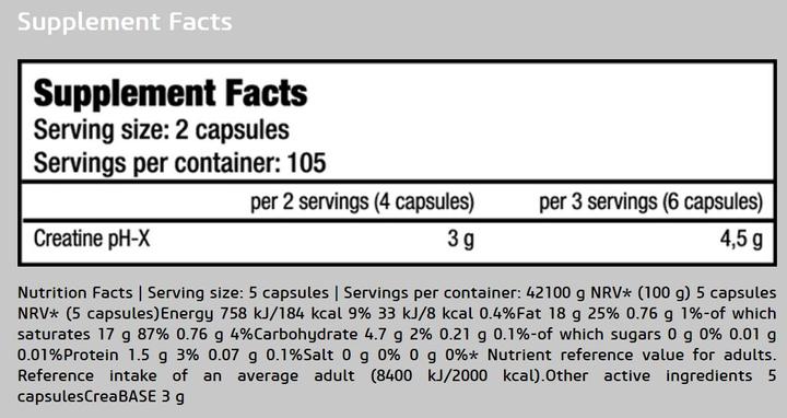 Nutritional values and ingredients Biotech USA Créatine PH-X (90 Piece, Capsules)