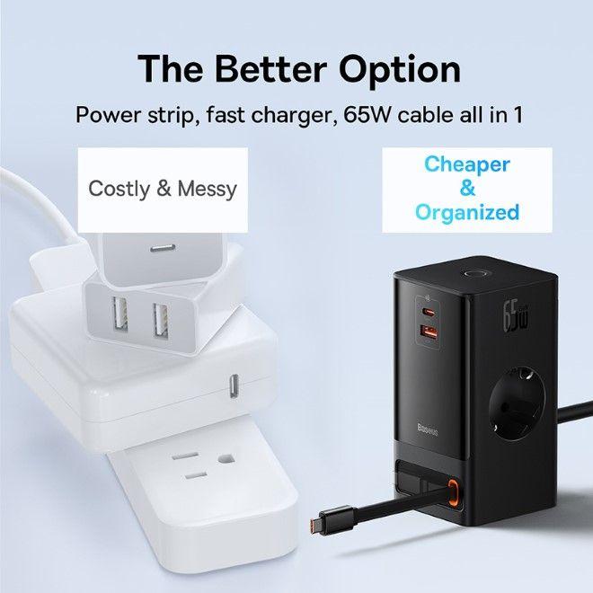 Productafbeelding Baseus Wandoplader / powerstrip PowerCombo (zwart) (65 W)
