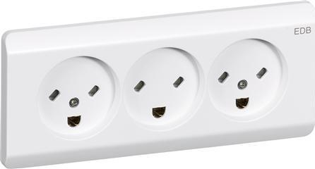 Produktbild LK Opus® 66 stikkontakt planforsaenket, EDB trippel med jord, hvid.