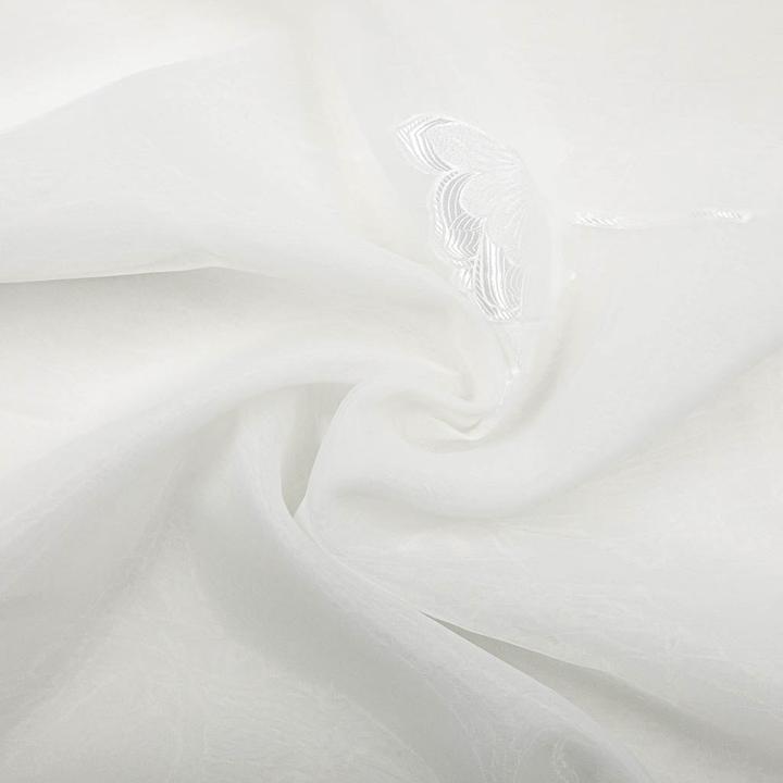 Actual product image Stoffrestposten Curtain fabric transparent - white with embroidered flowers - Minimum selling quantity: 1 metre