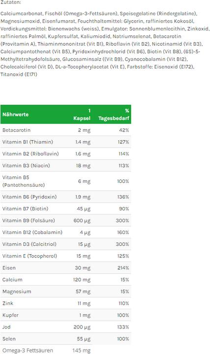 Nährwerte und Zutaten Natalben Plus Quatrefolic (90 Stück, Kapseln, 170 g)