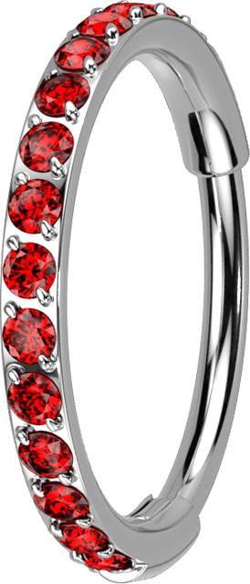 Star Piercing Micro Segmentring klappbar silber seitlich Kristalle rot (Titan G23, ohne Messing)