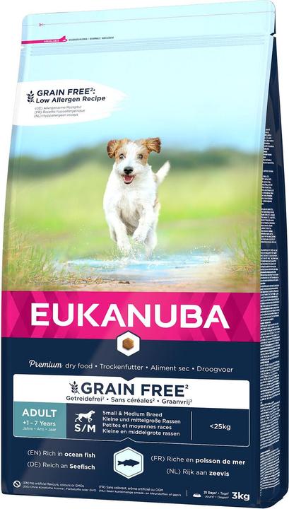 Produktbild Eukanuba Grain Free Adult S/M mit Lachs (Adult, 3 Stk., 3000 g)