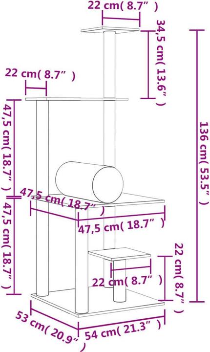 Image du produit VidaXL Kratzbaum mit Sisal-Kratzsäulen Hellgrau 136 cm,Farbe (136 cm, Gris clair)