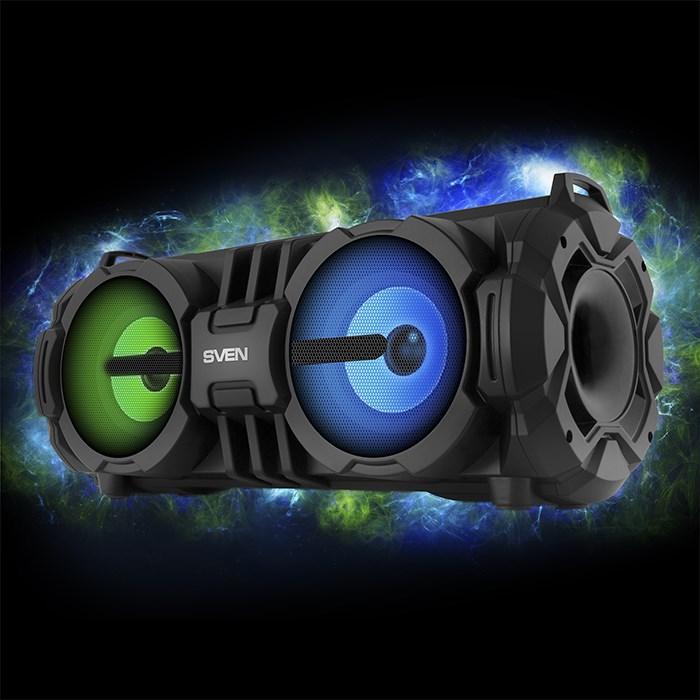Produktbild Sven PS-485, juodas, power output 2x14W (RMS), Bluetooth, FM, USB, Micro SD, LED-display, lithium ba (Akkubetrieb, Stromversorgung über USB)