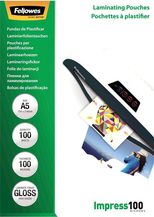 Image du produit Fellowes Film de plastification A5 100 mic brillant - 100 pièces (A5, 100 pièce(s), 100 µm)