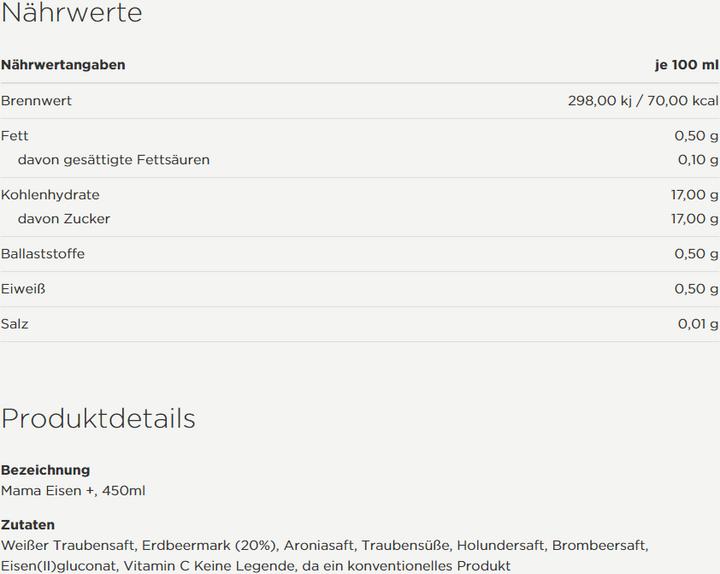 Valori nutrizionali e ingredienti Rabenhorst Mamma Rossa (6 Pezzo/i, Liquido)