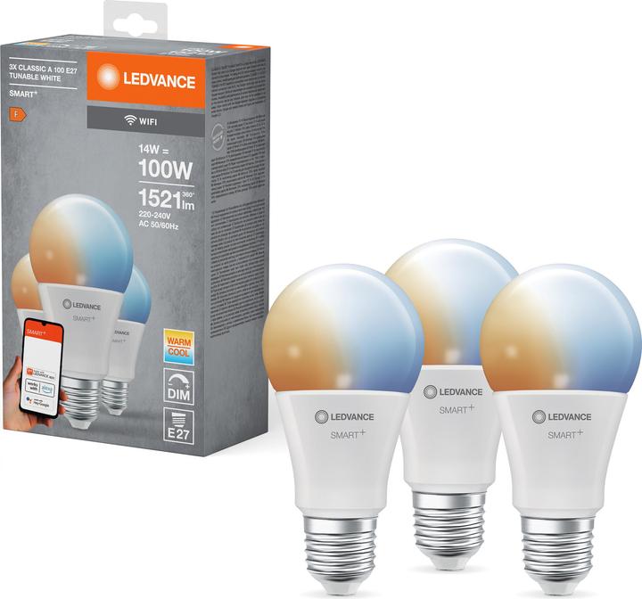 Actual product image Ledvance Smart+ Wifi Classic (E27, 14 W, 1521 lm, 3 x, F)