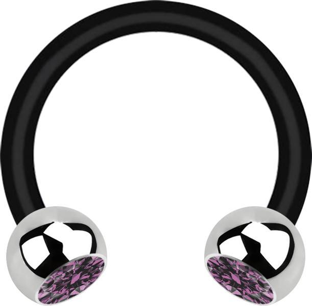 Produktbild Star Piercing Micro Circular Barbell schwarz mit zwei Kugeln silber Kristall hellviolett (Chirurgenstahl 316L, Bioflex, ohne Messing)
