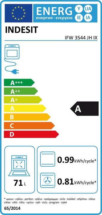 Etichetta energetica Indesit IFW 3544 JH IX Forno, da incasso, A, Larghezza 59,5 cm, Acciaio inox