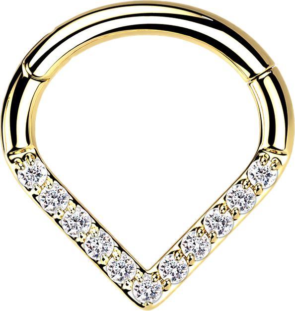 Star Piercing Micro Segmentring klappbar Winkel vergoldet Kristalle silber (Titan G23, ohne Messing)