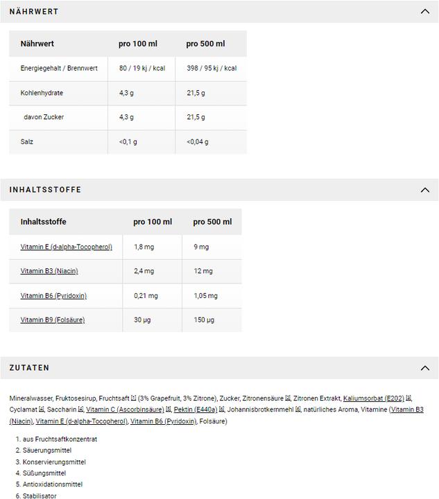 Nährwerte und Zutaten Powerbar Isolite (Grapefruit, 1 x)