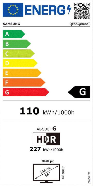 Label énergétique Samsung QE55Q80A (55", QLED, 4K, 2021)