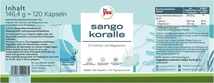 Valori nutrizionali e ingredienti For You sango corallo (120 Pezzo/i, Pillole, 146.40 g)