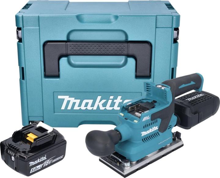 Produktbild Makita DBO 382 T1J Akku Schwingschleifer 18 V 93 x 185 mm Brushless + 1x Akku 5,0 Ah + Makpac - (200 W)