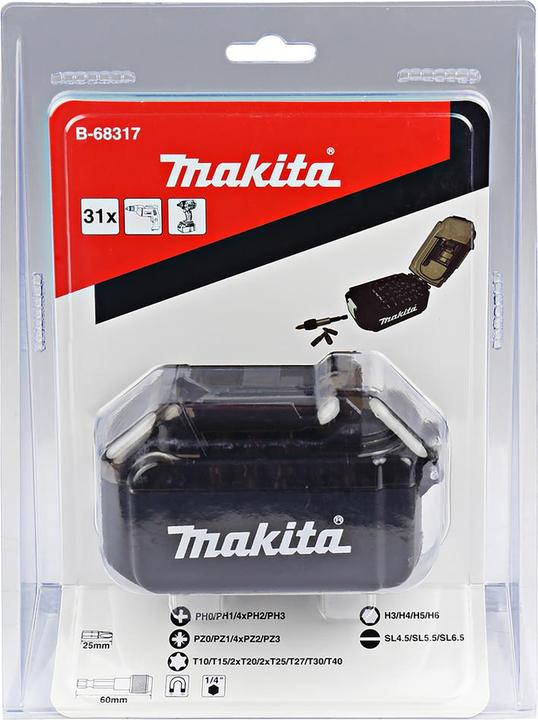 Produktbild Makita Bit-Set (PH, T27, PH2, T40, H6, PZ2, PH1, H3, T10, PH0, SL 1.2 x 6.5, T15, PZ1, T20, SL 0.8 x 5.5, H4, PH3, PZ3, H5, SL 0.6 x 4.5, T25, T30, PZ0)