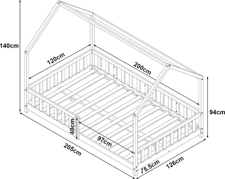 Produktbild En.Casa Hausbett Hesel mit Matratze und Rausfallschutz (120 x 200 cm)
