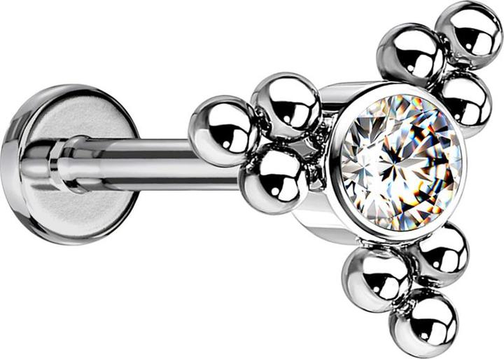Produktbild Star Piercing Micro Labret Innengewinde silber Kugeln Dreieck mit Kristall silber (ohne Messing, Titan G23)