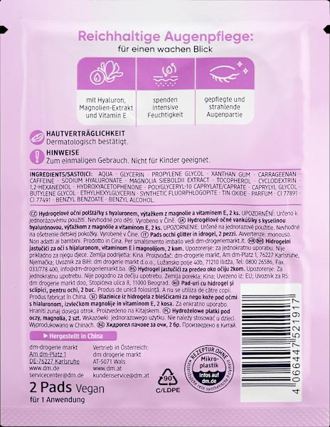 Nährwerte und Zutaten dm Balea Hydrogel Augenpads