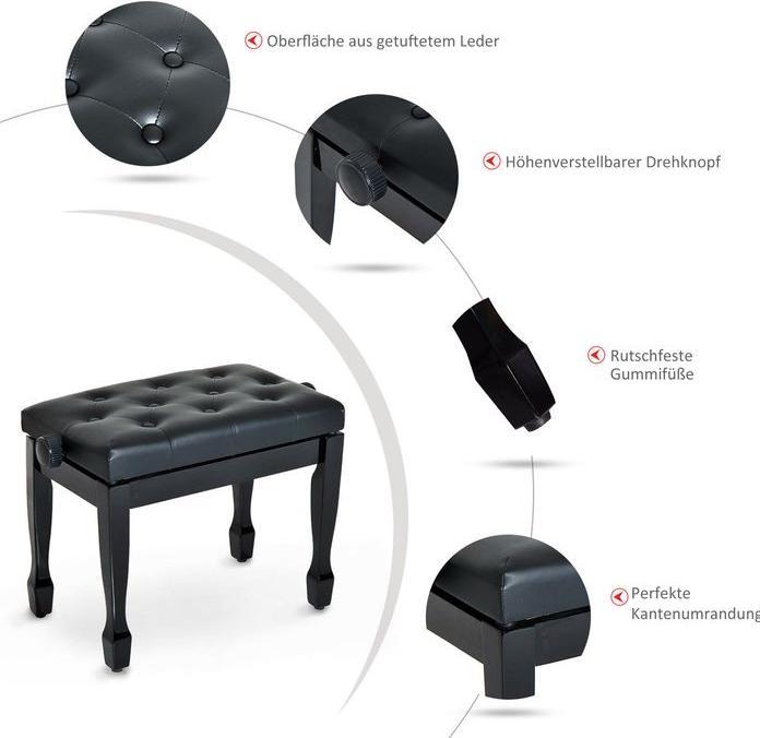 Produktbild Swisshandel24 Klavierhocker Klavierbank Kosmetikhocker höhenverstellbar Hocker Üben von Musikinstrumenten Massivho