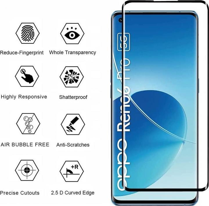 Image du produit Screenguard Oppo Reno6 Pro 5G Full Screen Protection en verre blindé 2.5D 9H (1 pièce(s), Oppo Reno 6 Pro 5G)