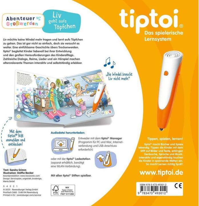 Image du produit tiptoi Abenteuer Grosswerden: Liv geht aufs Töpfchen (Allemand, Sandra Grimm, Stéffie Becker, 2025)