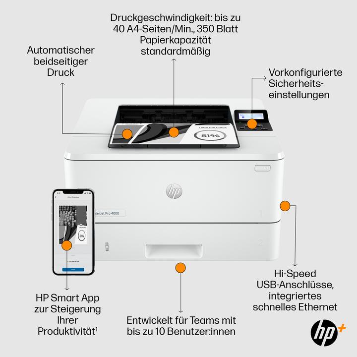 Produktbild HP LaserJet Pro 4002DNE (Laser, Schwarz-Weiss)
