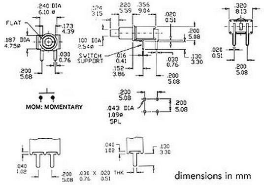 Actual product image Velleman 90° Horizontal Subminiature Push-Button Switch Spst Off-(On)