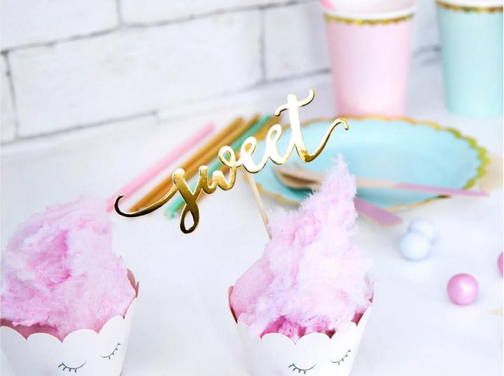 Produktbild Partydeco Kuchen-Topper Set love, sweet, yum 13 cm, 6 Stück, Gold
