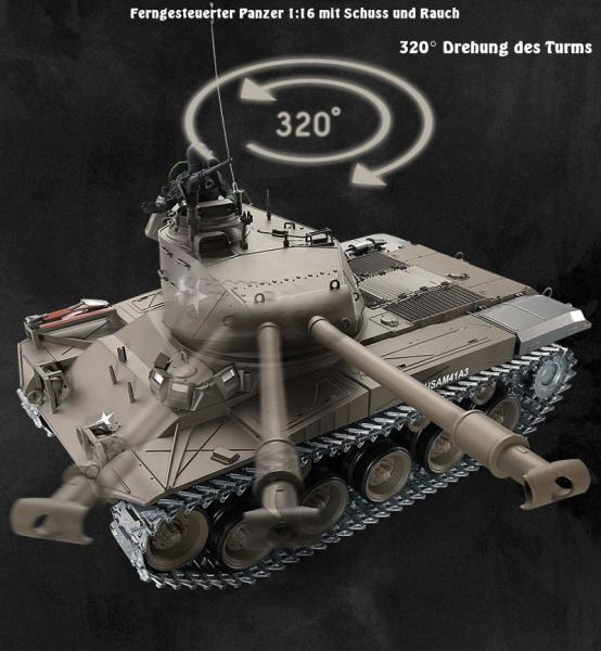 Produktbild Es-toys RC Panzer M41 A3 "WALKER BULLDOG" Heng Long 1:16 Mit R&S, Metallgetriebe Und Metallketten... (RTR Ready-to-Run)