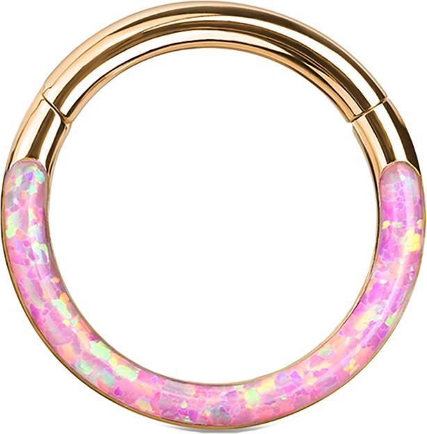 Immagine prodotto Star Piercing Anello a micro segmenti con cerniera in oro rosa con striscia opalina rosa (senza ottone, Acciaio chirurgico 316L)