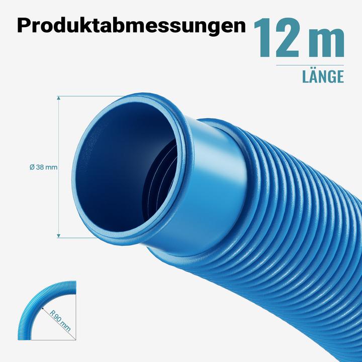 Produktbild Wiltec Poolschlauch 12 m ⌀38 mm Schwimmbadschlauch mit Muffe Saugschlauch