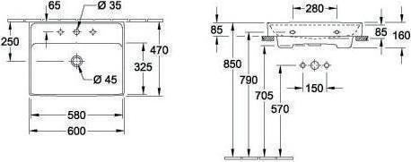 Produktbild Villeroy & Boch V&B Waschtisch COLLARO 600x470mm m ÜL m HL stone white C+ (470 mm, 600 mm)