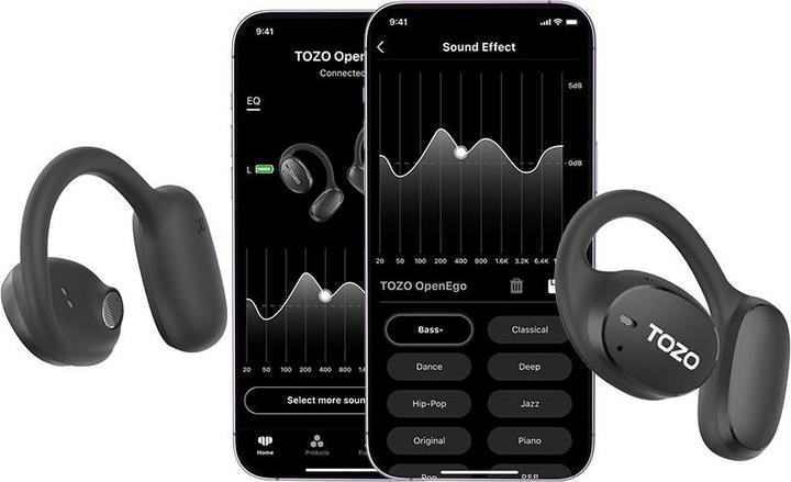 Actual product image Tozo OpenEgo True Wireless Stereo (TWS) Kostne USB Typ-C Bluetooth Headset Schwarz (ANC, 10 h, Wireless)
