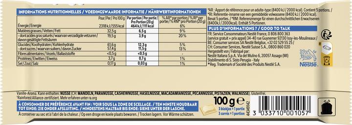 Nährwerte und Zutaten Galak Weisse Schokolade (100 g)
