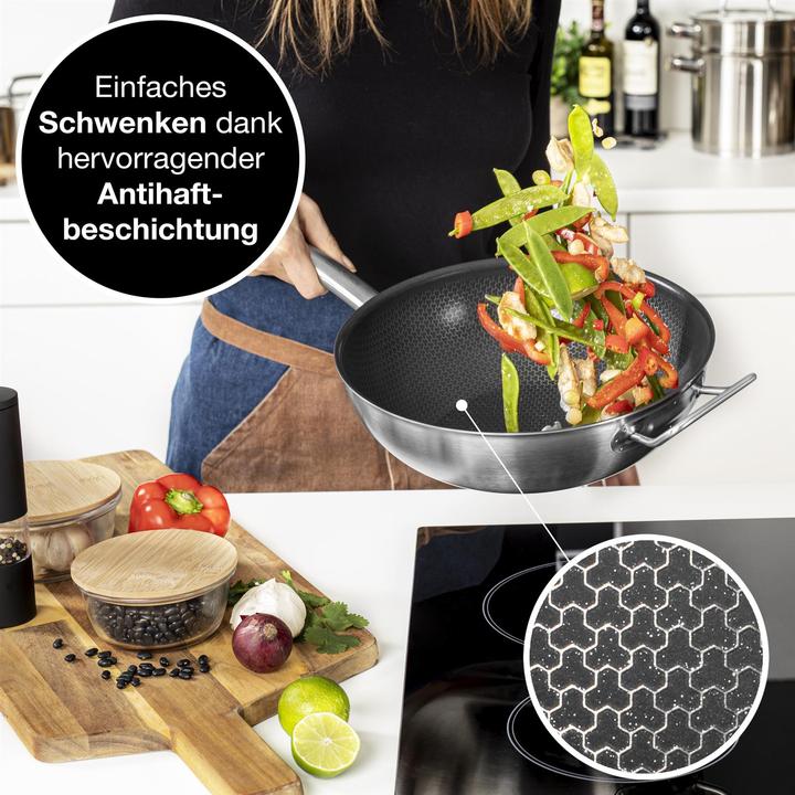 Produktbild Moritz & Moritz Edelstahl Wokpfanne 30cm mit Keramikbeschichtung der neuesten Generation (Wok Pfanne, Edelstahl)
