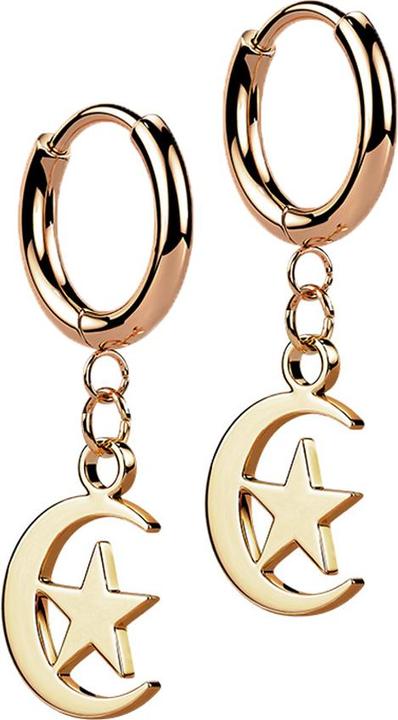 Image du produit Star Piercing Boucles d'oreilles or rose Pendentif lune et étoile (sans laiton, Acier chirurgical 316L)