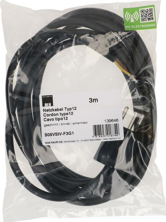 Produktbild Max Hauri Elektrobiologie MHAG Netzkabel 3G1.0 geschirmt Typ 12 (3 m)