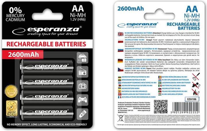 Immagine prodotto Esperanza EZA106 Batteria industriale al nichel-metallo idruro (NiMH) (AA, 2600 mAh)