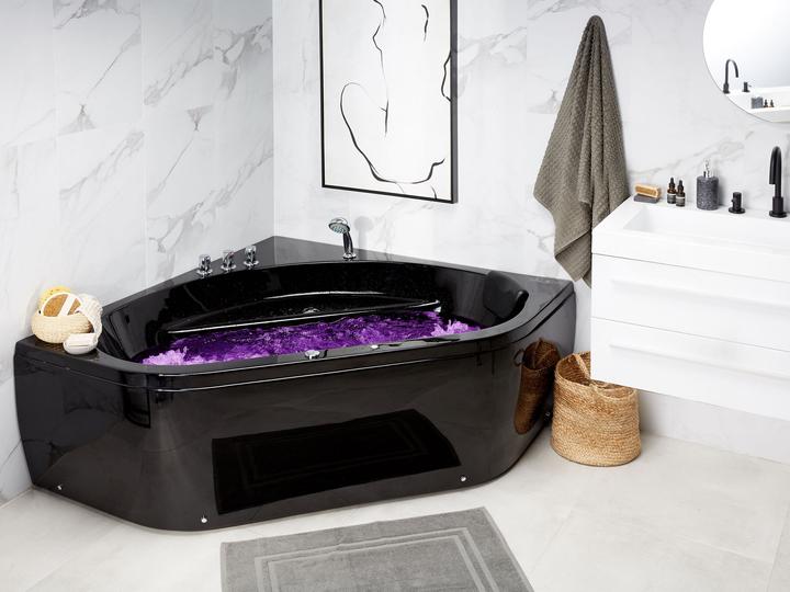 Actual product image Beliani Whirlpool bath black corner model with LED 140 x 140 cm MEVES (300 l, 140 cm)