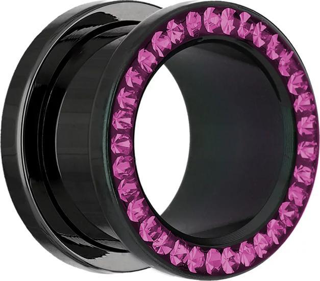 Produktbild Star Piercing Flesh Tunnel schwarz mit Kristall fuchsia und Epoxy Schutzschicht (Chirurgenstahl 316L, ohne Messing)